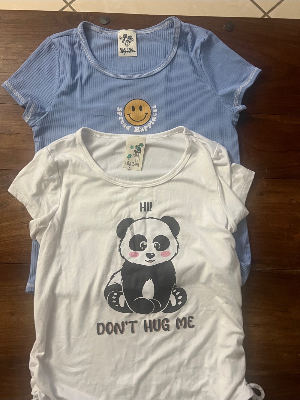 Lily Bleu Blue Ribbed Smiley Tee & White Panda Graphic Tee - 2-Pack